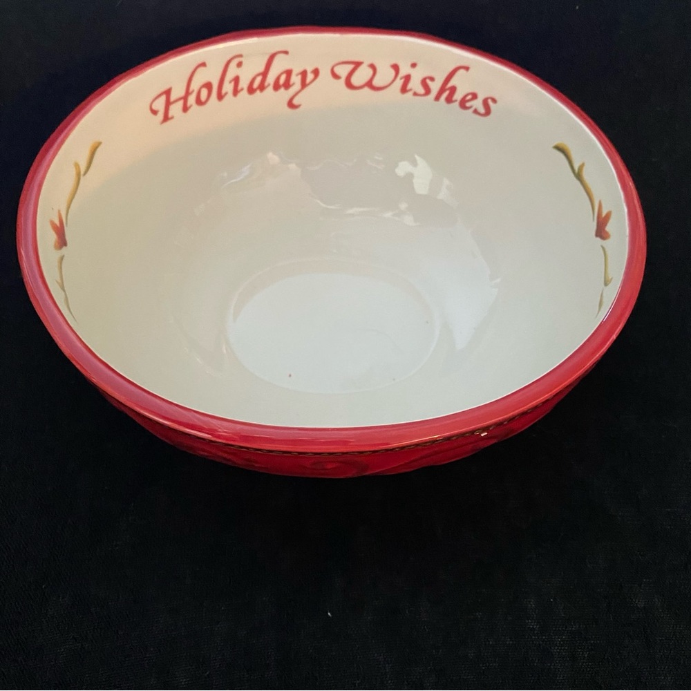 Fitz and Floyd Christmas “Holiday Wishes” Red Ribbon Oval Bowl